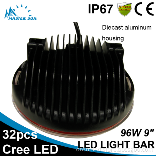 Waterproof Red 9inch 96w led tractor work light car led light bar off road led light bar